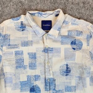Tommy Bahama Island Modern Fit Shirt Men XXL White Silk Aloha Geometric Abstract